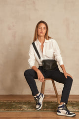 LARA NAVY MICROFIBRE CIGARETTE TROUSERS