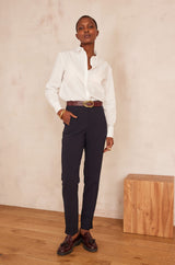 LARA NAVY MICROFIBRE CIGARETTE TROUSERS