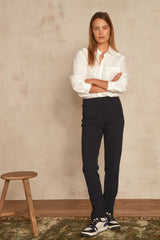 LARA NAVY MICROFIBRE CIGARETTE TROUSERS