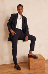 LARA NAVY MICROFIBRE CIGARETTE TROUSERS