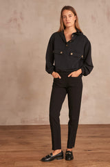 VALERO BLACK MICROFIBRE CIGARETTE TROUSERS