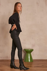 SUZY BLACK COATED-COTTON SLIM-FIT JEANS