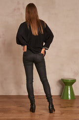 SUZY BLACK COATED-COTTON SLIM-FIT JEANS