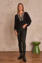 SUZY BLACK COATED-COTTON SLIM-FIT JEANS