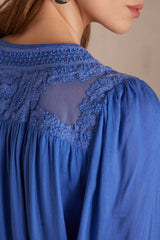 TAYLOR INDIGO EMBROIDED V-NECK BLOUSE