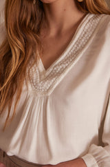 TAYLOR ECRU EMBROIDED V-NECK BLOUSE