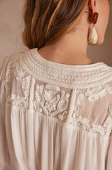 TAYLOR ECRU EMBROIDED V-NECK BLOUSE