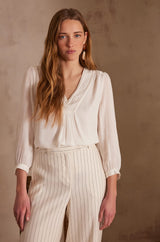 TAYLOR ECRU EMBROIDED V-NECK BLOUSE