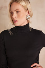 FERGUIE BLACK COTTON TURTLENECK T-SHIRT