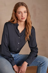 CARLA INK SATIN-LOOK FLOWING BLOUSE