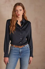 CARLA INK SATIN-LOOK FLOWING BLOUSE
