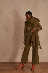 CARLA GREEN SATIN-LOOK FLOWING BLOUSE