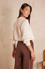 CARLA CREAM SATIN-LOOK FLOWING BLOUSE
