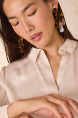 CARLA CREAM SATIN-LOOK FLOWING BLOUSE