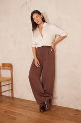 CARLA CREAM SATIN-LOOK FLOWING BLOUSE