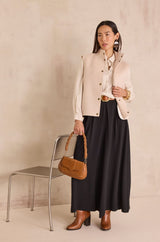 CARLA CREAM SATIN-LOOK FLOWING BLOUSE