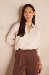 CARLA CREAM SATIN-LOOK FLOWING BLOUSE