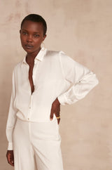 CARLA ECRU SATIN-LOOK FLOWING BLOUSE