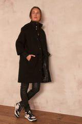 MAGDA STRAIGHT BLACK RECYCLED WOOL COAT