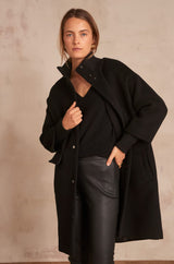 MAGDA STRAIGHT BLACK RECYCLED WOOL COAT