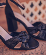 VIC BLACK LEATHER HIGH-HEELED SANDALS