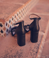 VIC BLACK LEATHER HIGH-HEELED SANDALS