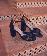 VIC BLACK LEATHER HIGH-HEELED SANDALS
