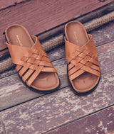 VADIM CAMEL BRAIDED FLAT LEATHER MULES