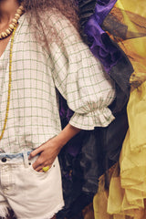 TEA BEIGE CHECKED BLOUSE