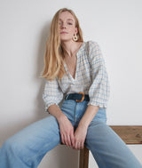 TEA WHITE CHECKED BLOUSE
