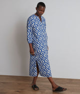 CLAUDIA BLUE ELEGANT GRAPHIC PRINT MAXI SHIRT DRESS