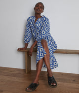 CLAUDIA BLUE ELEGANT GRAPHIC PRINT MAXI SHIRT DRESS