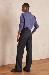 LAYLA NAVY BLUE WIDE-LEG STRIPED TROUSERS