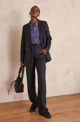 LAYLA NAVY BLUE WIDE-LEG STRIPED TROUSERS