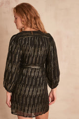 CHARLINE BIS WRAP-AROUND GOLD PRINT DRESS