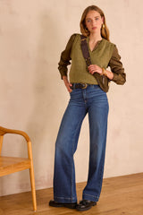 MARIE KHAKI SATIN BLOUSE