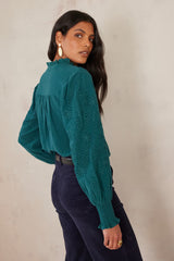 MALIA GREEN EMBROIDERED COTTON BLOUSE