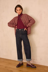 MALIA BURGUNDY EMBROIDERED COTTON BLOUSE