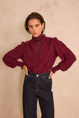 MALIA BURGUNDY EMBROIDERED COTTON BLOUSE