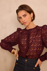 CAMOMILE AUBERGINE EMBROIDERED BLOUSE