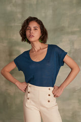 DAREN PETROLE LINEN T-SHIRT