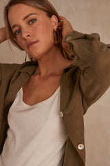 AICHA KHAKI LINEN SHIRT DRESS