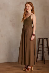 MAELINE KHAKI CROCHET DRESS