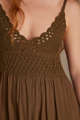MAELINE KHAKI CROCHET DRESS