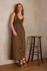MAELINE KHAKI CROCHET DRESS