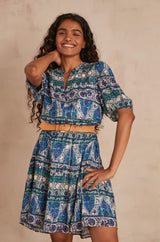 AMELINE BLUE LUREX PRINTED DRESS