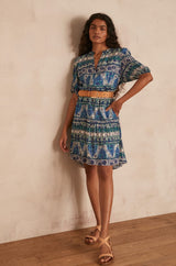 AMELINE BLUE LUREX PRINTED DRESS