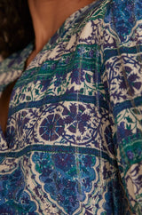 AMELINE BLUE LUREX PRINTED DRESS