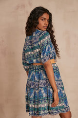 AMELINE BLUE LUREX PRINTED DRESS