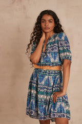 AMELINE BLUE LUREX PRINTED DRESS